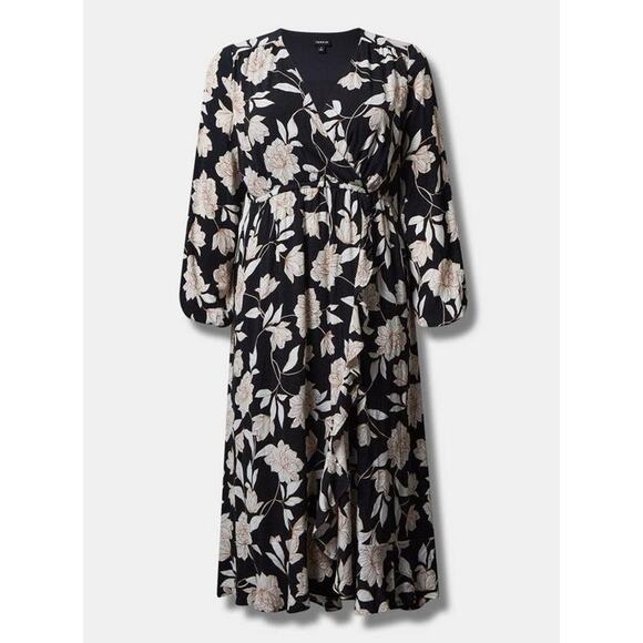 Torrid Dress Womens 2X 18-20 Black Floral Midi Ruffle Surplice Gauze Dress - Picture 12 of 14